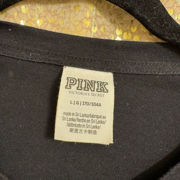 PINK Victorias Secret Black Silver Dog Sequin Bling Campus Top Large - Picture 4 of 6